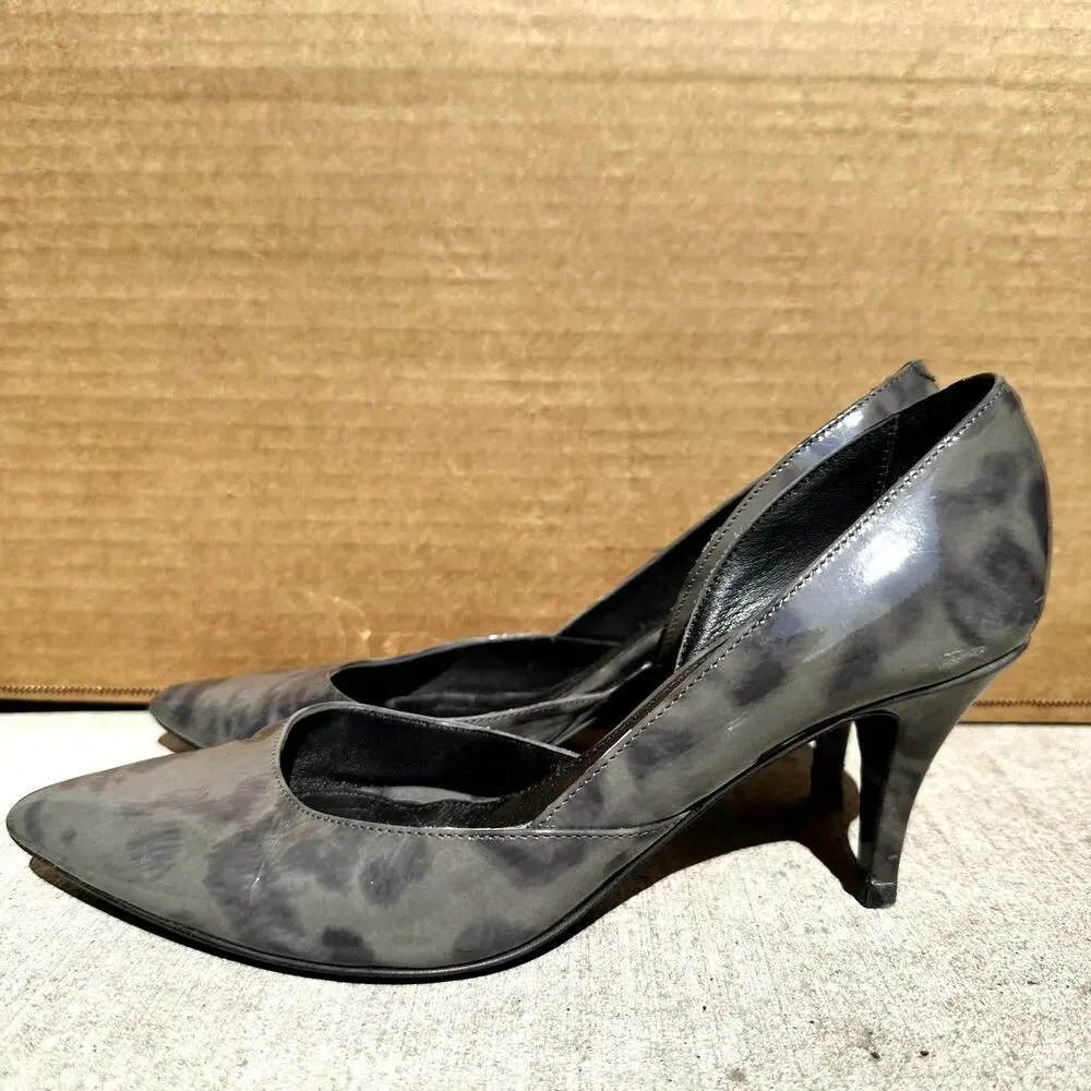 J. Crew Valentina D'orsay Pump Heels Patent Leather Pointed Toe Leopard Gray 6.5